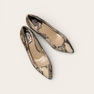 Vince Camuto Snake Print Heels in Black and Cream